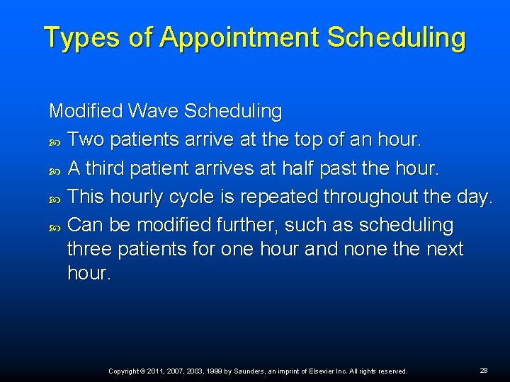 Types of Appointment Scheduling Modified Wave Scheduling Two patients arrive at the top of Types of Appointment Scheduling Modified Wave Scheduling Two patients arrive at the top of