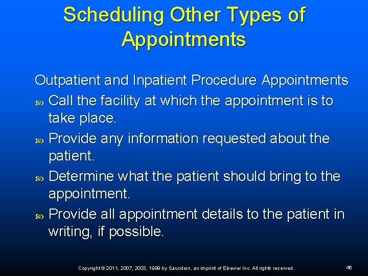 Scheduling Other Types of Appointments Outpatient and Inpatient Procedure Appointments Call the facility at Scheduling Other Types of Appointments Outpatient and Inpatient Procedure Appointments Call the facility at