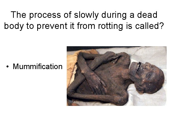 The process of slowly during a dead body to prevent it from rotting is