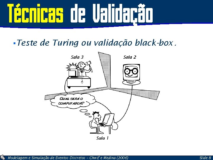 Técnicas de Validação §Teste de Turing ou validação black-box. Modelagem e Simulação de Eventos