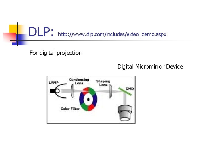 DLP: http: //www. dlp. com/includes/video_demo. aspx For digital projection Digital Micromirror Device 