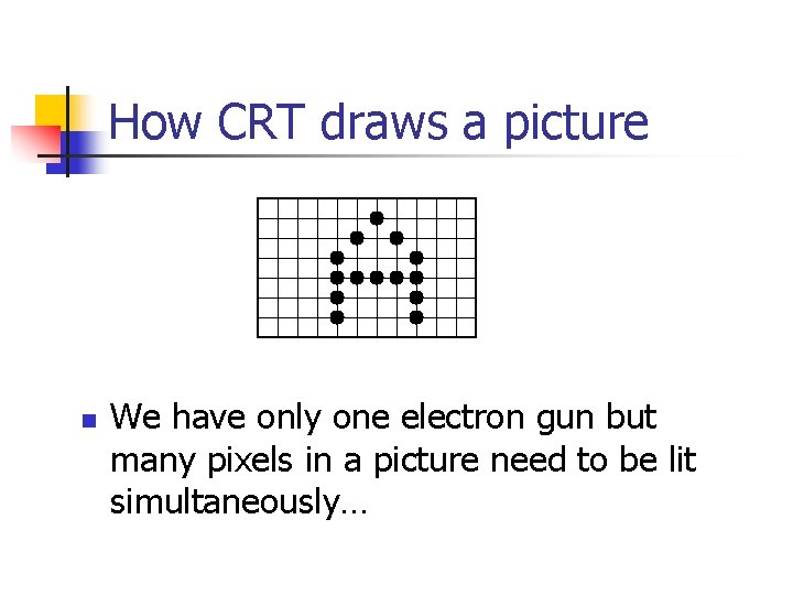 How CRT draws a picture n We have only one electron gun but many