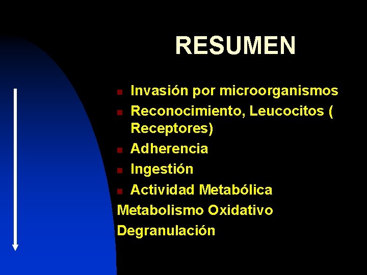 RESUMEN Invasión por microorganismos n Reconocimiento, Leucocitos ( Receptores) n Adherencia n Ingestión n