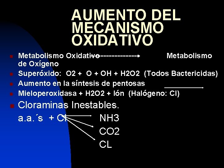 AUMENTO DEL MECANISMO OXIDATIVO n n n Metabolismo Oxidativo Metabolismo de Oxígeno Superóxido: O