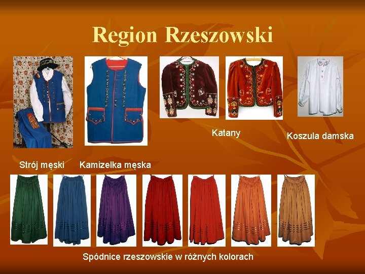 Region Rzeszowski Katany Strój męski Kamizelka męska Spódnice rzeszowskie w różnych kolorach Koszula damska