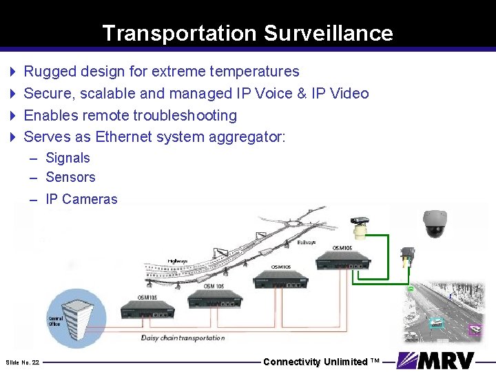 Transportation Surveillance 4 Rugged design for extreme temperatures 4 Secure, scalable and managed IP