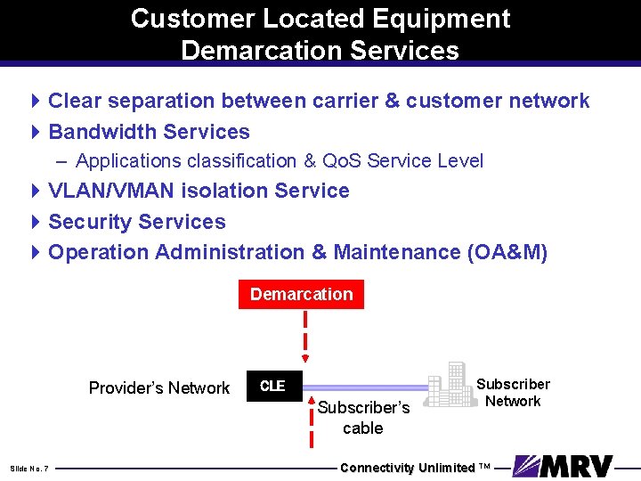 Customer Located Equipment Demarcation Services 4 Clear separation between carrier & customer network 4