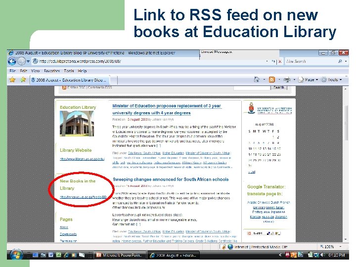 Link to RSS feed on new books at Education Library 