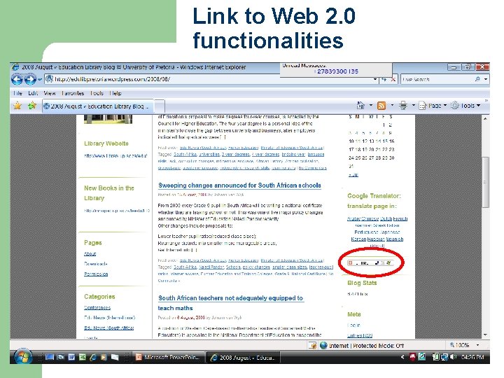 Link to Web 2. 0 functionalities 