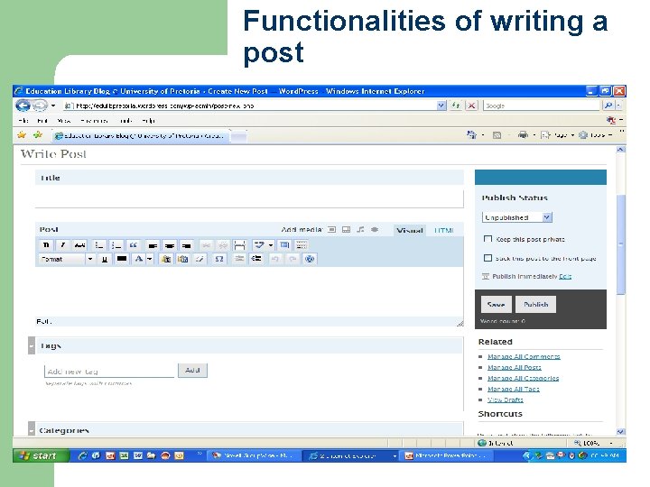 Functionalities of writing a post 