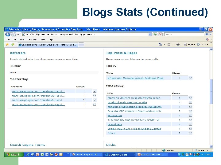 Blogs Stats (Continued) 