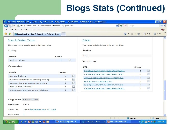 Blogs Stats (Continued) 