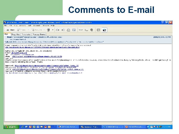 Comments to E-mail 