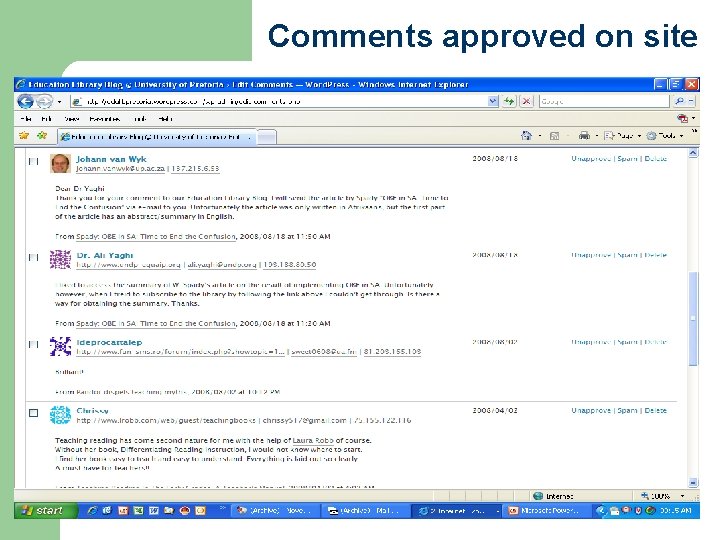 Comments approved on site 