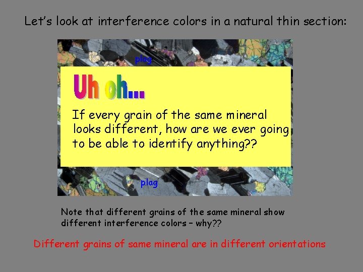 Let’s look at interference colors in a natural thin section: plag ol Ifoleveryplag grain
