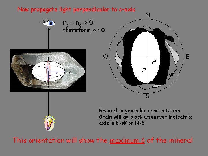 Now propagate light perpendicular to c-axis ne - n w > 0 N therefore,