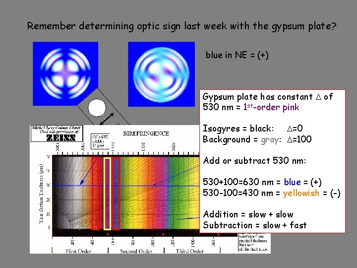 Remember determining optic sign last week with the gypsum plate? blue in NE =