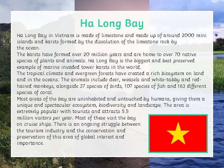 Ha Long Bay in Vietnam is made of limestone and made up of around