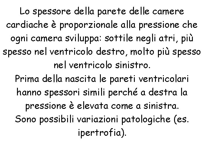 Lo spessore della parete delle camere cardiache è proporzionale alla pressione che ogni camera