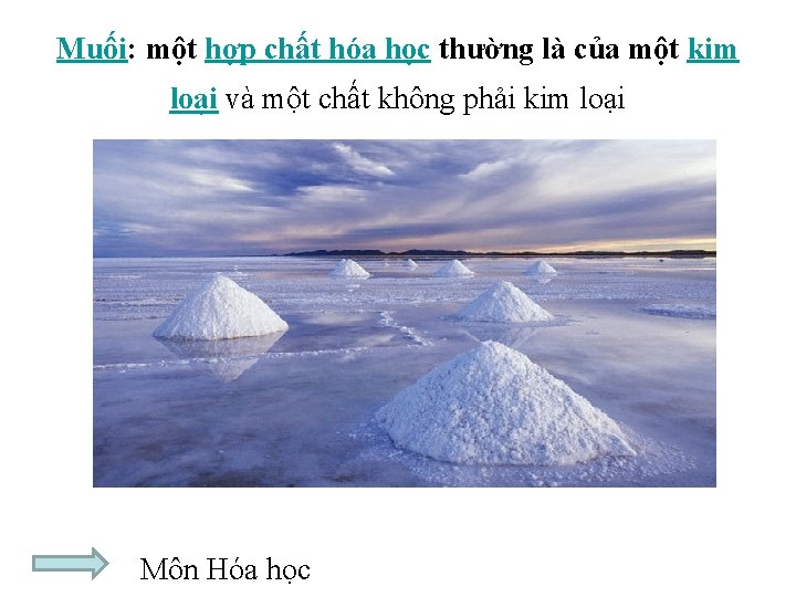 Muối: một hợp chất hóa học thường là của một kim loại và một