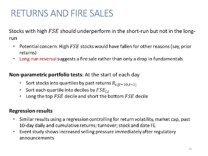 RETURNS AND FIRE SALES 22 