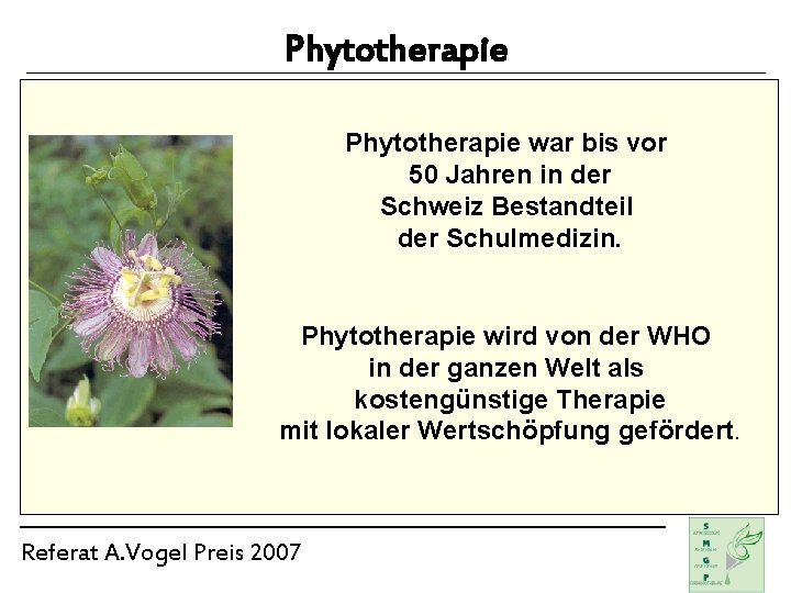 Phytotherapie war bis vor 50 Jahren in der Schweiz Bestandteil der Schulmedizin. Phytotherapie wird