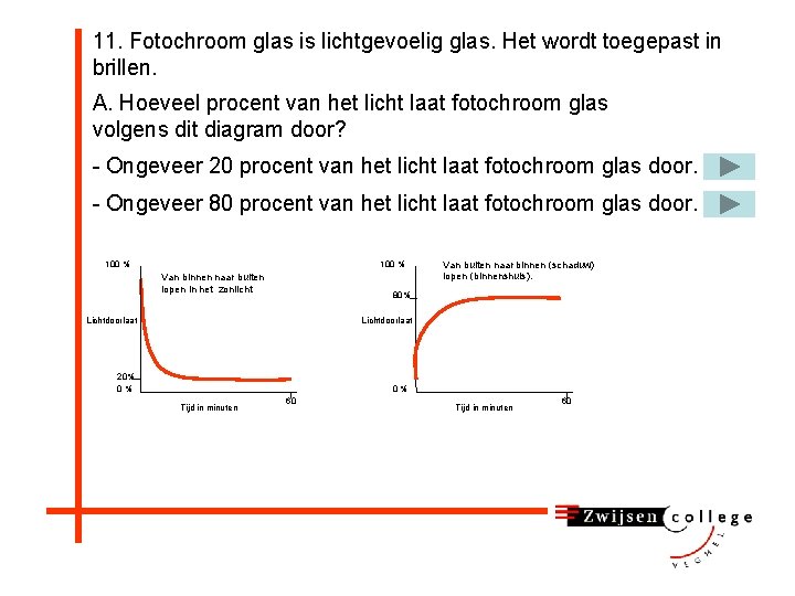 11. Fotochroom glas is lichtgevoelig glas. Het wordt toegepast in brillen. A. Hoeveel procent