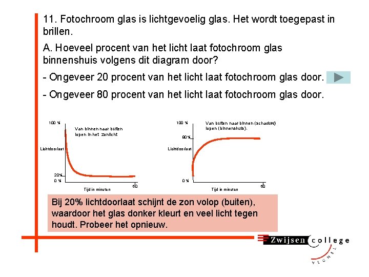 11. Fotochroom glas is lichtgevoelig glas. Het wordt toegepast in brillen. A. Hoeveel procent