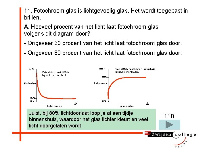 11. Fotochroom glas is lichtgevoelig glas. Het wordt toegepast in brillen. A. Hoeveel procent