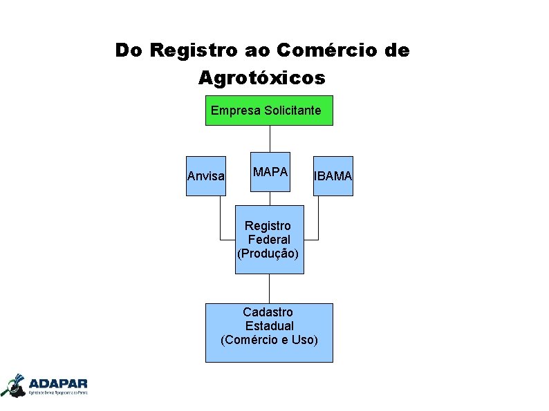 Do Registro ao Comércio de Agrotóxicos Empresa Solicitante Anvisa MAPA IBAMA Registro Federal (Produção)