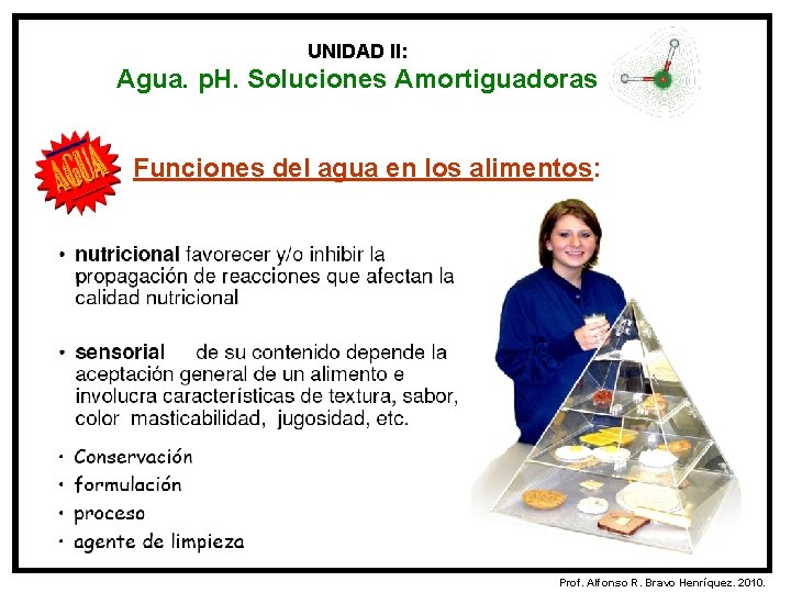 UNIDAD II: Agua. p. H. Soluciones Amortiguadoras Funciones del agua en los alimentos: Prof.