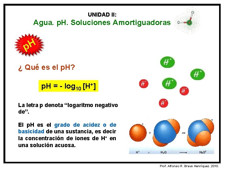 UNIDAD II: Agua. p. H. Soluciones Amortiguadoras p. H ¿ Qué es el p.