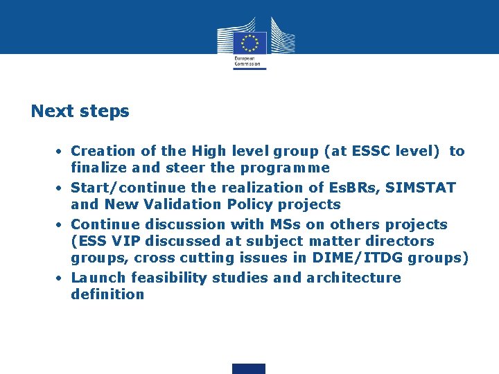 Next steps • Creation of the High level group (at ESSC level) to finalize Next steps • Creation of the High level group (at ESSC level) to finalize