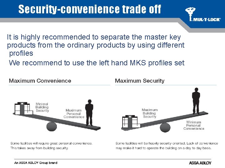 Security-convenience trade off It is highly recommended to separate the master key products from