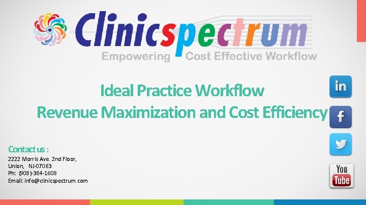Ideal Practice Workflow Revenue Maximization and Cost Efficiency Contact us : 2222 Morris Ave.