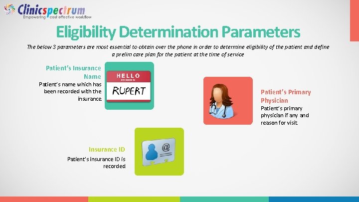 Eligibility Determination Parameters The below 3 parameters are most essential to obtain over the
