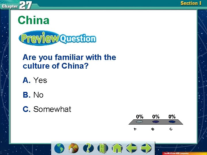 China Are you familiar with the culture of China? A. Yes B. No C.