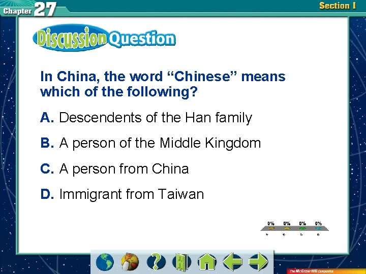 In China, the word “Chinese” means which of the following? A. Descendents of the