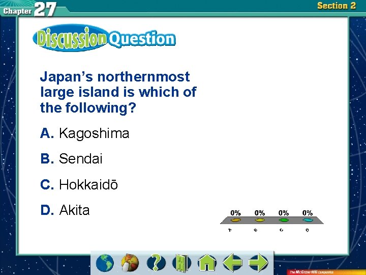 Japan’s northernmost large island is which of the following? A. Kagoshima B. Sendai C.