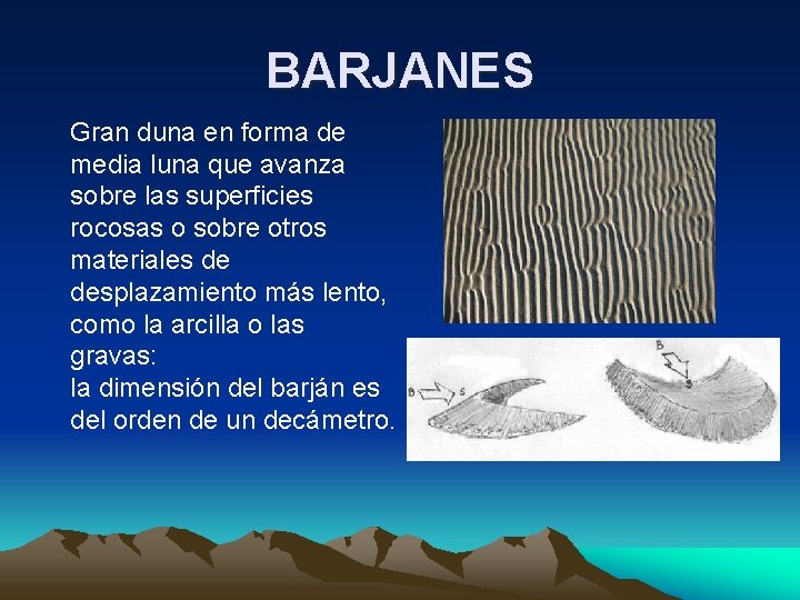 BARJANES Gran duna en forma de media luna que avanza sobre las superficies rocosas