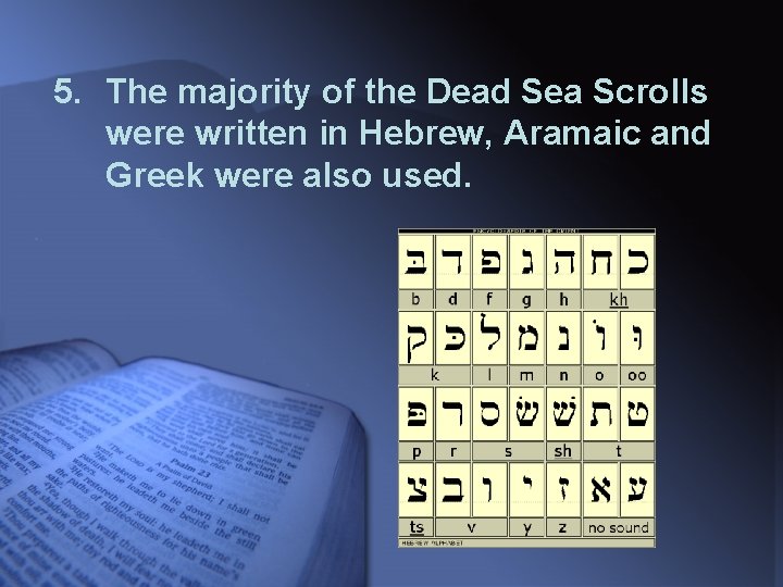 5. The majority of the Dead Sea Scrolls were written in Hebrew, Aramaic and