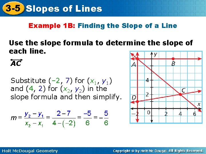 3 -5 Slopes of Lines Example 1 B: Finding the Slope of a Line