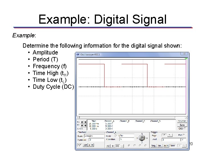 Example: Digital Signal Example: Determine the following information for the digital signal shown: •