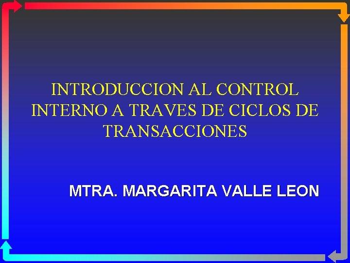 INTRODUCCION AL CONTROL INTERNO A TRAVES DE CICLOS DE TRANSACCIONES MTRA. MARGARITA VALLE LEON