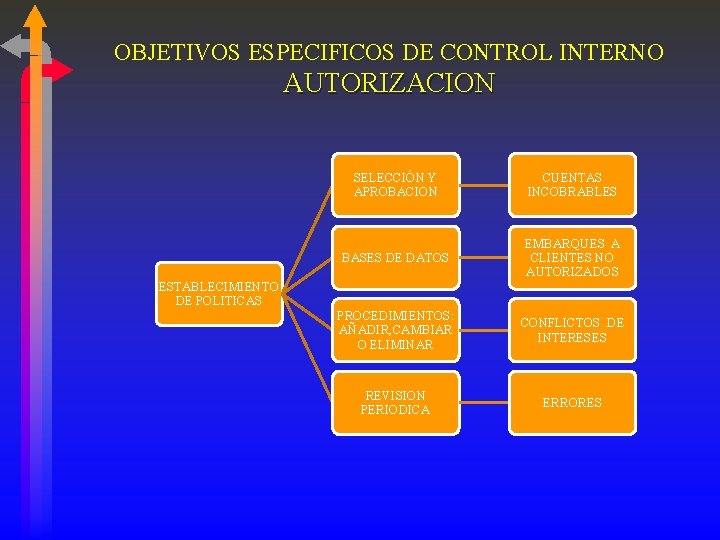 OBJETIVOS ESPECIFICOS DE CONTROL INTERNO AUTORIZACION SELECCIÓN Y APROBACION CUENTAS INCOBRABLES BASES DE DATOS