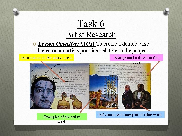 Task 6 Artist Research O Lesson Objective: (AO 1) To create a double page