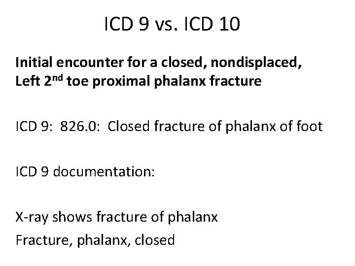 ICD 9 vs. ICD 10 Initial encounter for a closed, nondisplaced, Left 2 nd ICD 9 vs. ICD 10 Initial encounter for a closed, nondisplaced, Left 2 nd