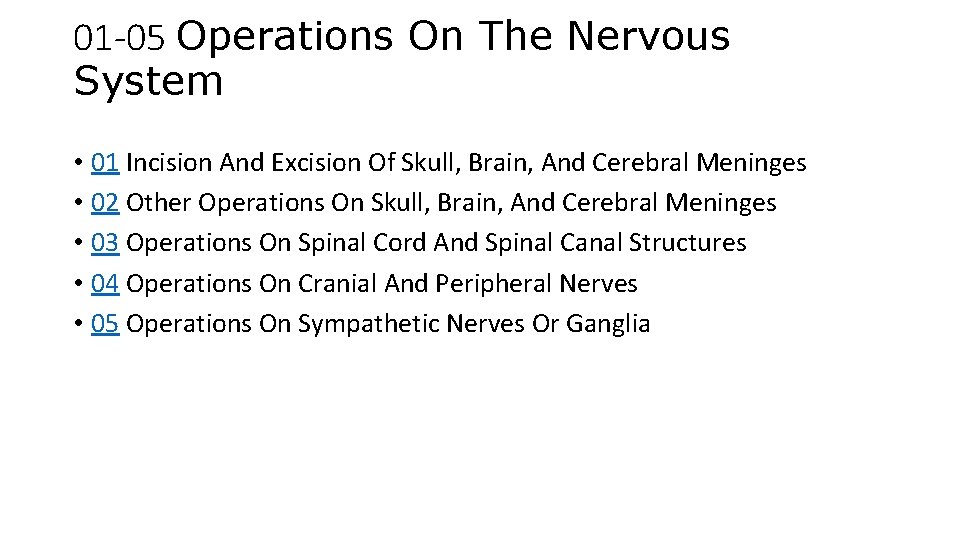 01 -05 Operations On The Nervous System • 01 Incision And Excision Of Skull,