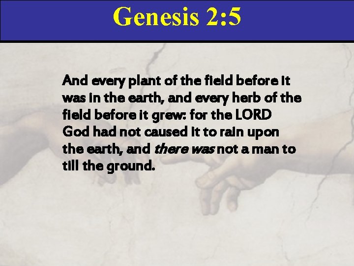 Genesis 2: 5 And every plant of the field before it was in the