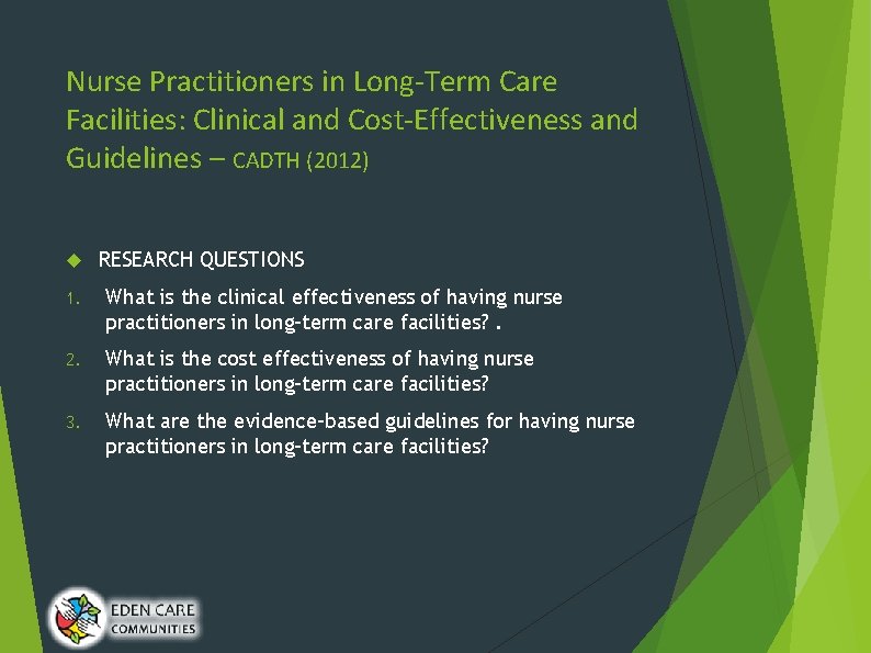 Nurse Practitioners in Long-Term Care Facilities: Clinical and Cost-Effectiveness and Guidelines – CADTH (2012)